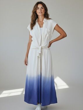 Rebecca Taylor Silk Maxi Dress /Silk Duster Blue Ombré dress 2 in 1 Summer